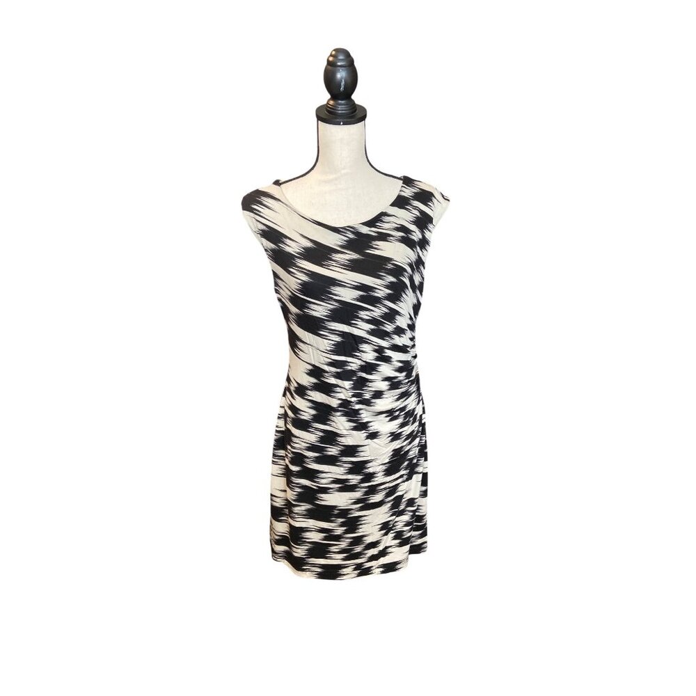 Ann Taylor Loft Dress Women Size L Black White Abstract Sleeveless Career Preppy